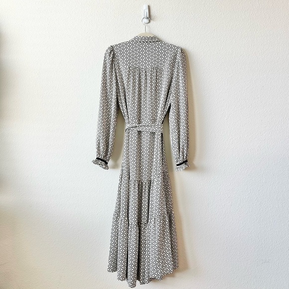ME+EM Geo Flower Print Belted Midi Shirt Dress Cream Size 6 - Picture 4 of 10